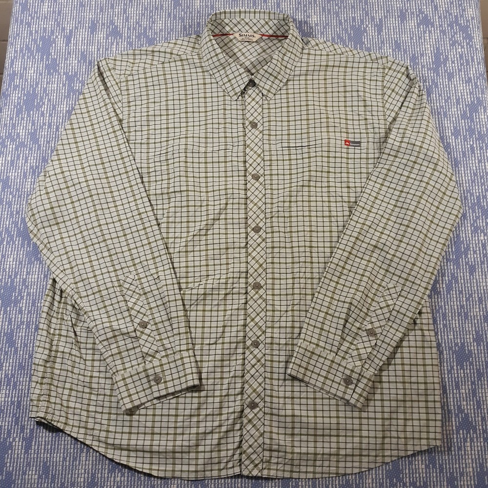 SIMMS Shirt Mens 2XL Button Up Brrr Nylon Outdoor Performance Fish Cooling Green